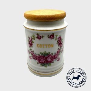 Vintage Lefton Floral Cotton Canister with Wooden Lid